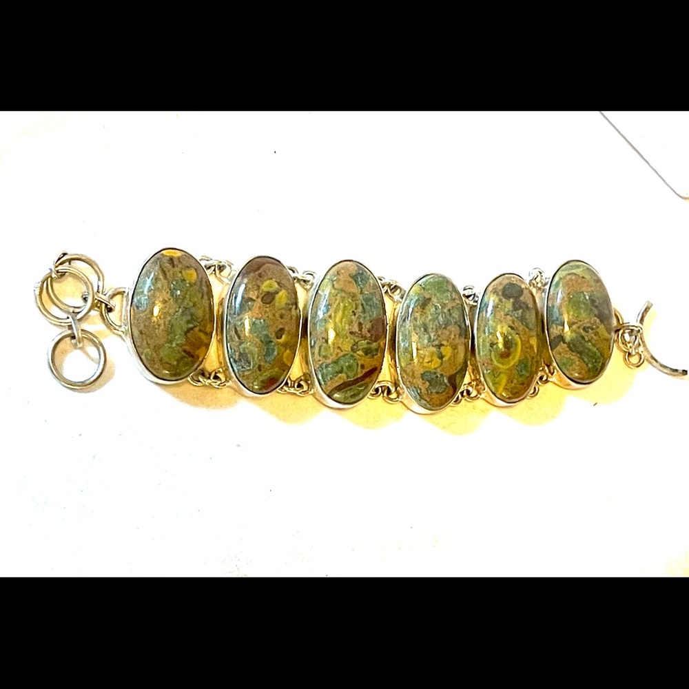 Sterling Painted Jasper Panel Bracelet. B193